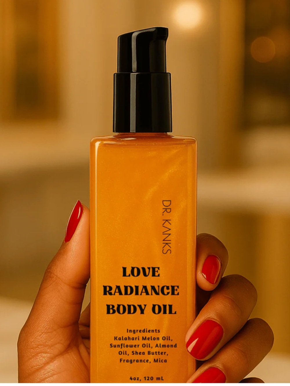 Dr. Kanks Love Radiance Body Oil | 4 oz | Mica Gold Shimmer | Divine Scent